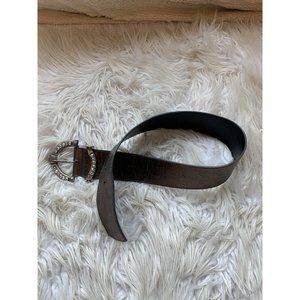 Women’s Leather belt metallic gray silver big buckle gems sparkle chunky